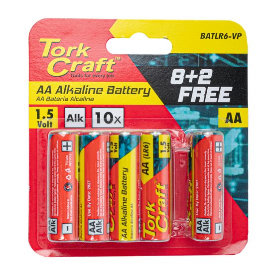 TORK CRAFT Battery Aa 1.5v Value Pack 10 Pack 8 + 2 Free Carded Alkaline