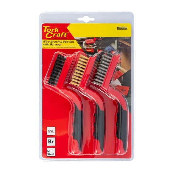 TORK CRAFT Soft Grip Wide Brush Set Brass Stainless Nylon In Blister Tcw