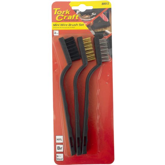 TORK CRAFT Mini Brush Set 3pc Brass Stainless Nylon In Blister