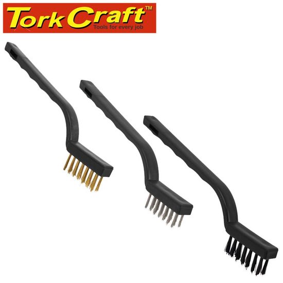 TORK CRAFT Mini Brush Set 3pc Brass Stainless Nylon In Blister
