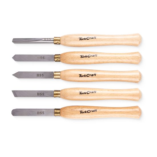 TORK CRAFT Chisel Set Wood Turning 300mm Hss 5 Piece Wood Case