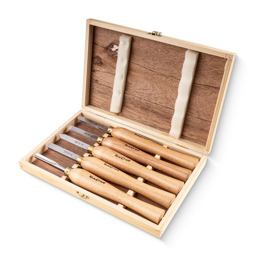 TORK CRAFT Chisel Set Wood Turning 270mm Hss 5 Piece Wood Case