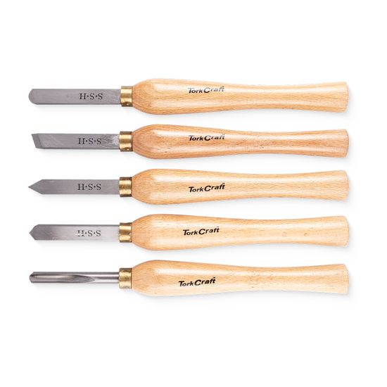 TORK CRAFT Chisel Set Wood Turning 270mm Hss 5 Piece Wood Case