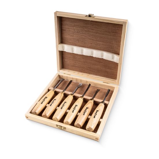 TORK CRAFT Chisel Set Wood Carving 6 Piece Wooden Box