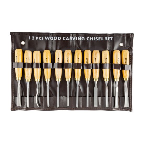 TORK CRAFT Chisel Set Wood Carving 12piece In Leather Pouch