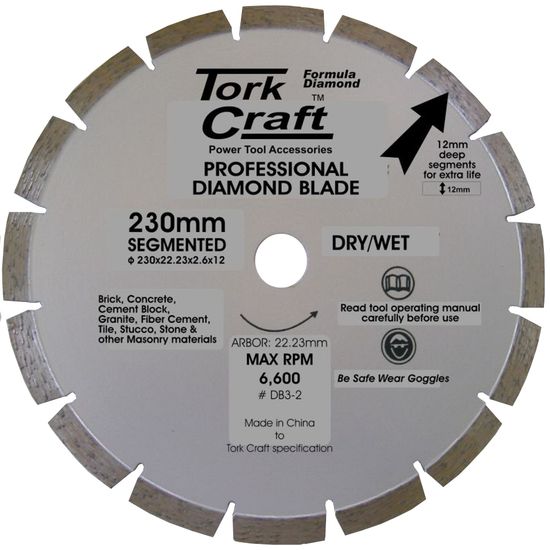TORK CRAFT Diamond Blade Segmented 230mm For Granite 12mm Deep Segments