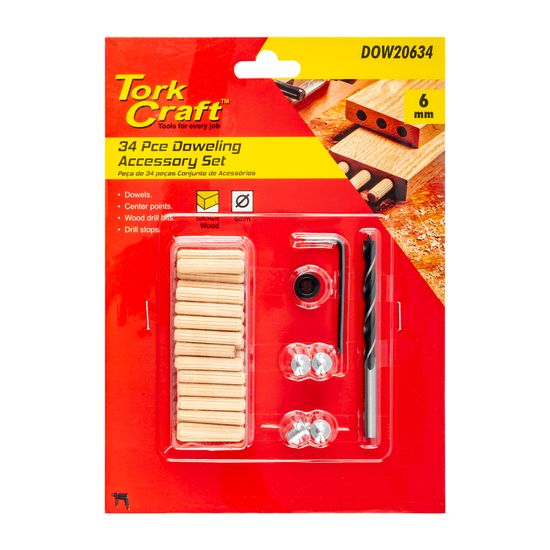 TORK CRAFT Doweling Accessory Kit 6mm - 34 Piece (birch Wood)