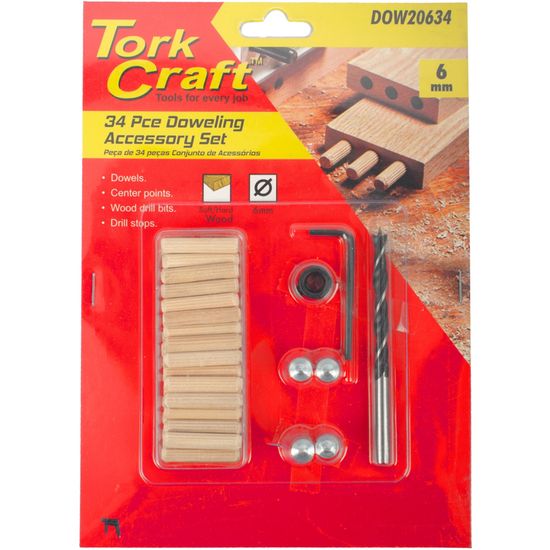 TORK CRAFT Doweling Accessory Kit 6mm - 34 Piece (birch Wood)