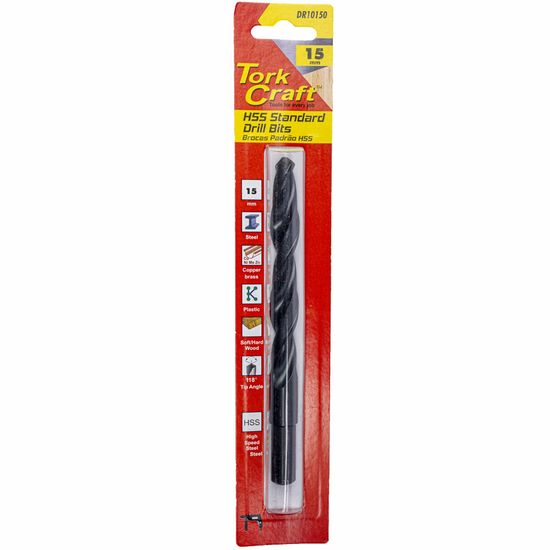 TORK CRAFT Drill Bit Hss Standard 15.0mm Reduced Shank 1/card