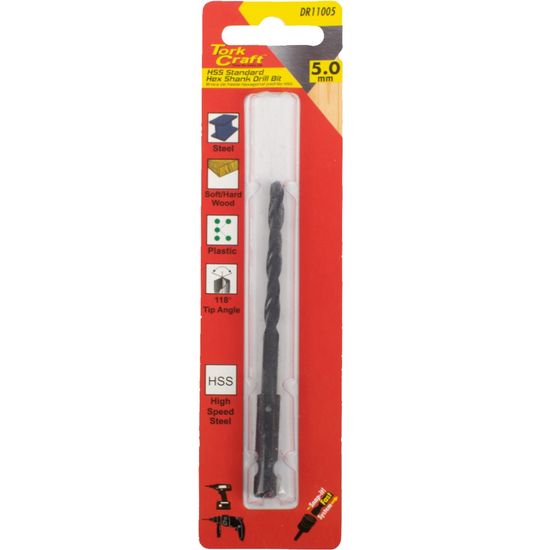 TORK CRAFT Drill Bit Hss Standard 5.0mm Hex Shank 1/card