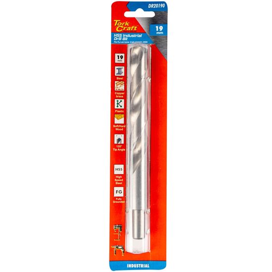 TORK CRAFT Drill Hss 19.0mm 135deg 1/card Reduced Shank Industrial Bit