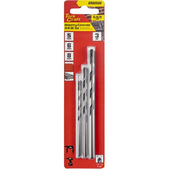 TORK CRAFT Drill Bit Masonry/concrete 3pc Set 5-6-8mm