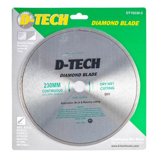D-TECH Diamond Blade Continuous Rim 230x22,23mm Ceramic/porcelain