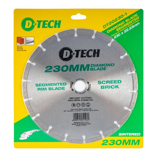 D-TECH Diamond Blade Segmented Std. 230x22,23mm Screed/brick/masonry