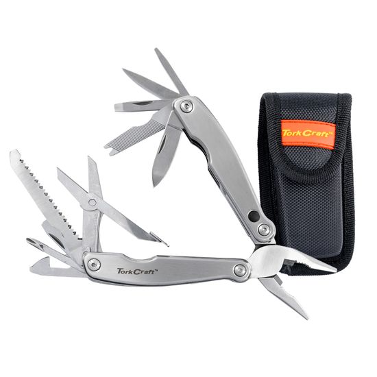 TORK CRAFT Multitool Silver Mini With Led Light With Nylon Pouch In Blister