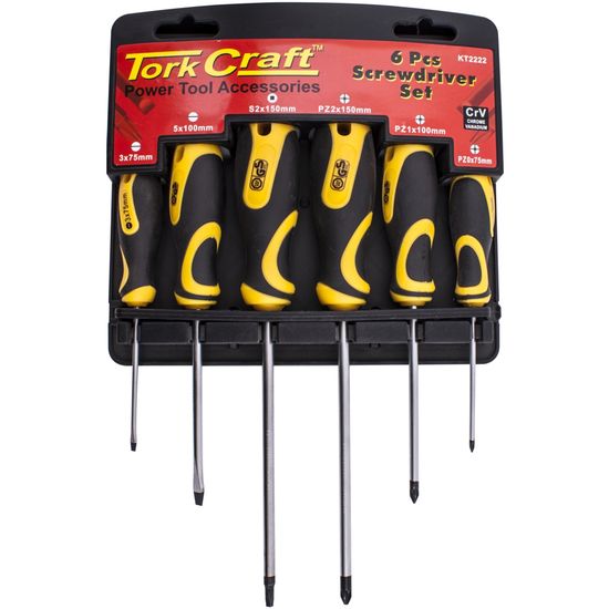 TORK CRAFT 6pc Screwdriver Set With Wall Mountable Rack S2 Pz Sl