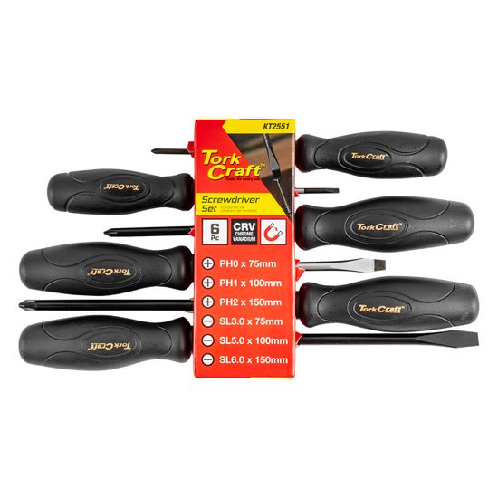 TORK CRAFT 6pc Screwdriver Set Black Handle