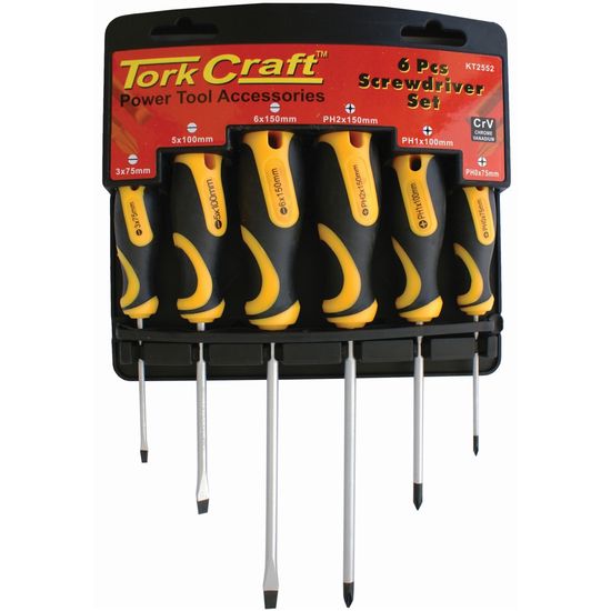 TORK CRAFT 6pc Screwdriver Set With Wall Mountable Rack Ph Sl