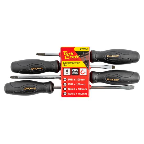 TORK CRAFT 4pc Screwdriver Set Black Handle