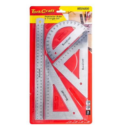 TORK CRAFT Protractor Ruler & 2 X Traingle Set 4pc