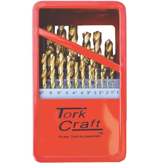 TORK CRAFT Drill Bit Set 25pce Tin. Coated Metal Case