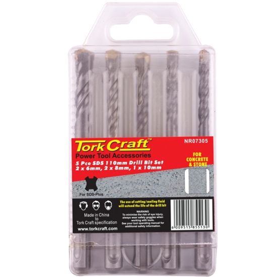 TORK CRAFT Sds 110mm Drill Bit Set 5pc 2 X6mm, 2 X 8mm, 1x10mm