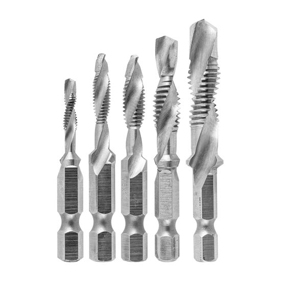 Drill Tap Hss 5pc Set Metric M4/m5/m6/m8/m10 2-in-1