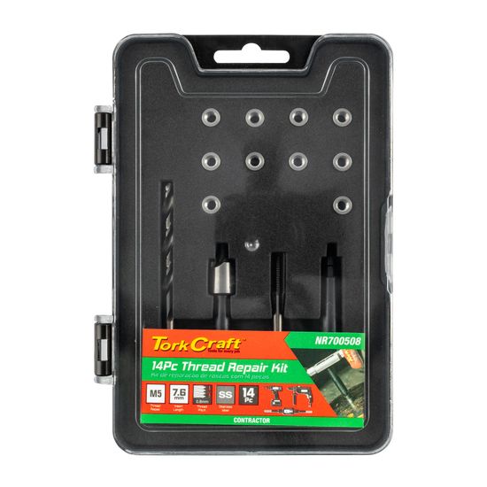 TORK CRAFT Thread Repair Kit 14pc M5 X 0.8 X 7.6mm Flange Insert