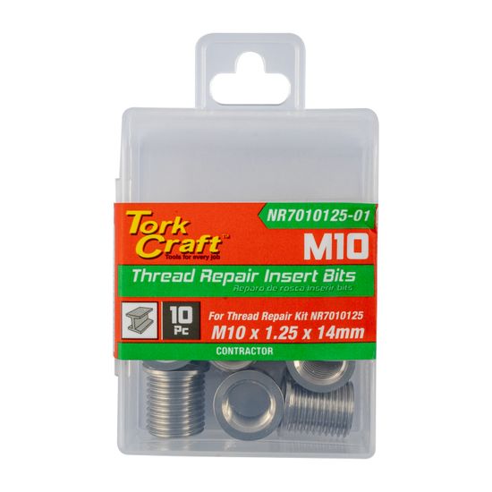 TORK CRAFT Repl. Insert 10pc M10 X 1.25 X 14mm S/steel For Nr7010125