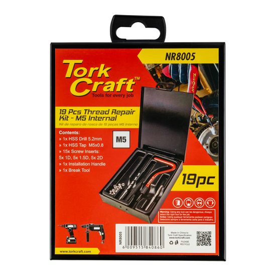 TORK CRAFT Thread Repair Kit M5 X 0.8mm Internal (metal Box)