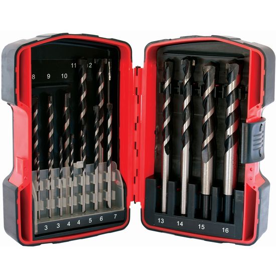 TORK CRAFT Masonry Drill Bit Set 16pc 3 - 16mm In Plastic Case