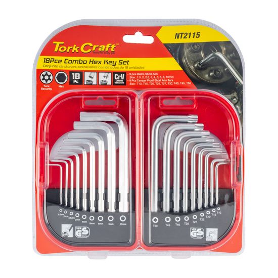 TORK CRAFT 18pc Combo Hex Key Chrome Vanadium Set
