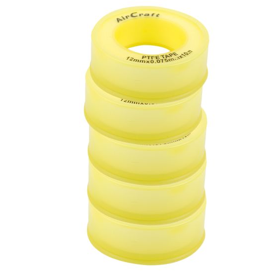 AIRCRAFT Ptfe Tape 12mmx0.075mmx10m X 5 Rolls Pack