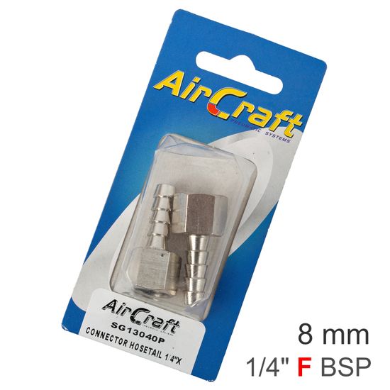 AIRCRAFT Connector Hosetail 1/4'f X 8mm 2pack