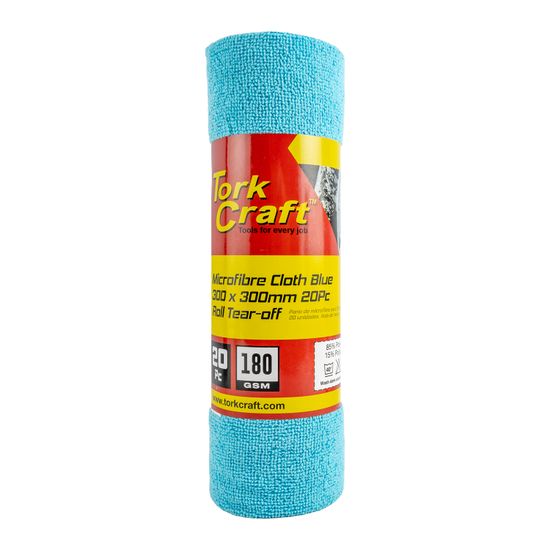 TORK CRAFT Microfibre Cloth Blue 300mm X 300mm 20pc Roll Tear-off 180gsm