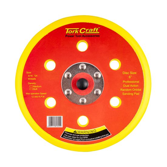 TORK CRAFT Da Sander Pad Hook And Loop 6 Holes 5 16 - 24unf 150mm 6'