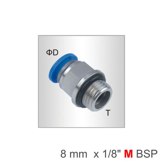 AIRCRAFT Pu Fitting Str. Stud W/o-ring 8mm-1/8 M