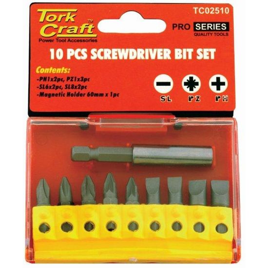 TORK CRAFT Screwdriver Bit Set 10pcs(ph2x2.pz2x3slotted6mmx2.8mmx2)
