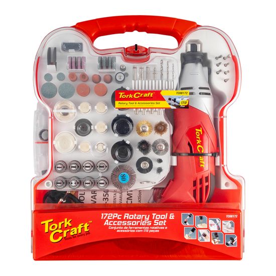 TORK CRAFT Mini Rotary Tool 170w And Accessory Kit 172 Pc In Plastic Case