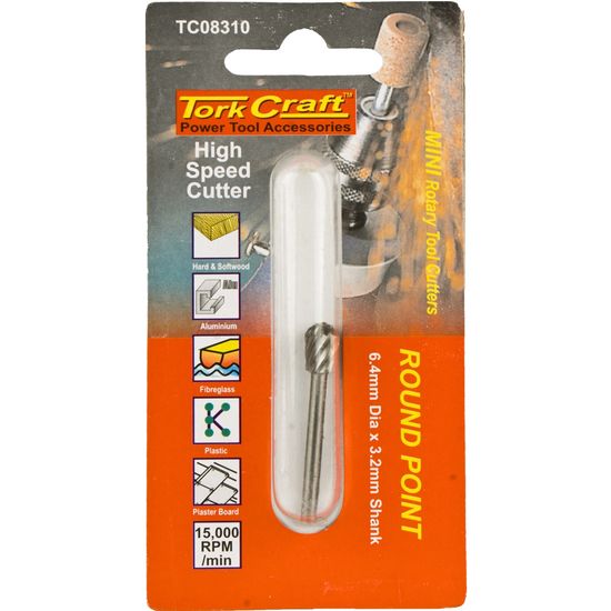 TORK CRAFT Mini H/speed Cutter 6.4mm Round Point 3.2mm Shank