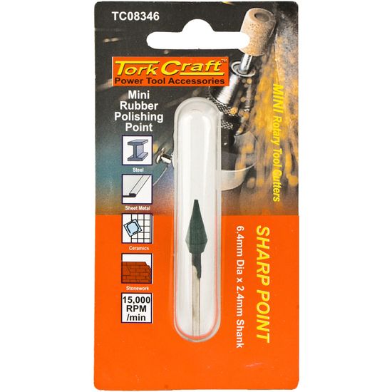 TORK CRAFT Mini Rubber Polishing Point 6.4mm Sharp Point 2.4mm Shank
