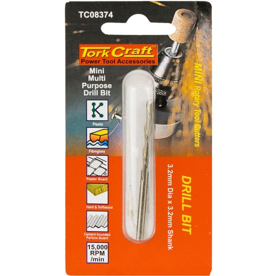 TORK CRAFT Mini Multipurpose Drill Bit 3.2mm X 3.2mm Shank