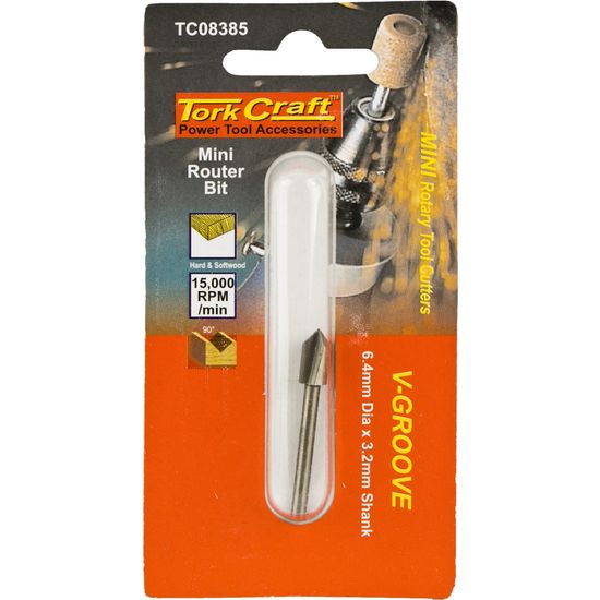 TORK CRAFT Mini Router Bit 6.4mm V-groove 3.2mm Shank