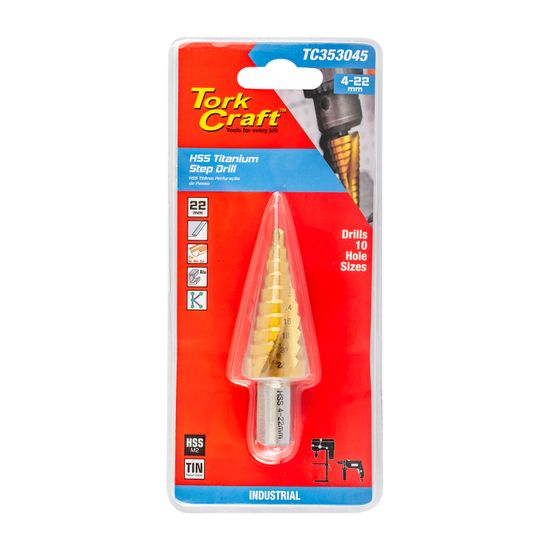 TORK CRAFT Step Drill Hss 4-22mmx2mm Spiral