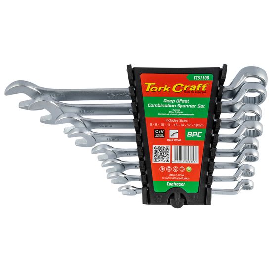TORK CRAFT 8pcs Deep Offset Combination Spanner Set 8-9-10-11-13-14-17-19mm