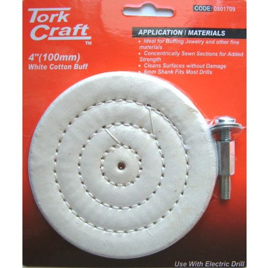 TORK CRAFT Cotton Buff 100mm X 6mm Shaft
