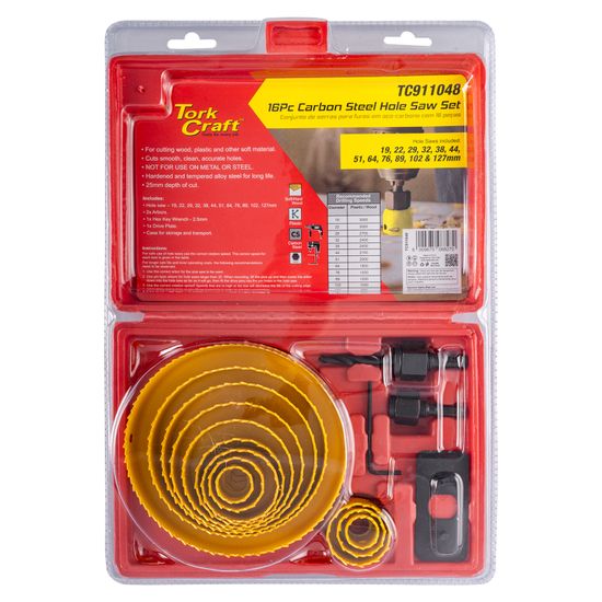 TORK CRAFT Hole Saw Set Carbon Steel 16pce 19 - 127mm