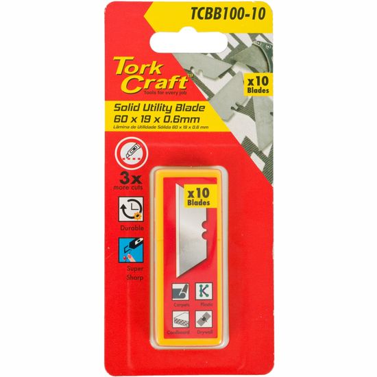 TORK CRAFT Utility Blade Solid 60mm X 19mm X 0.6mm 10pc Sk5