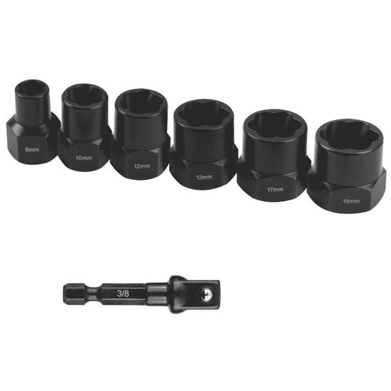 TORK CRAFT Bolt Extract Set 7pce 8/10/12/13/17/19mm 1pc 50mm 1/4' Socket Adaptor