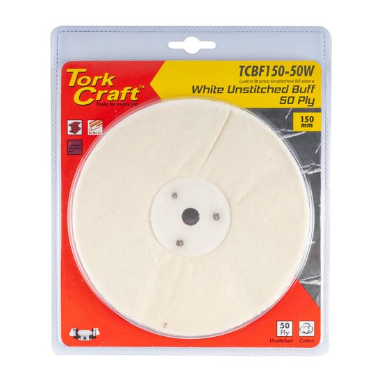 TORK CRAFT White Buff/mop Unstitched 150 X 50ply X 1/2' Hole